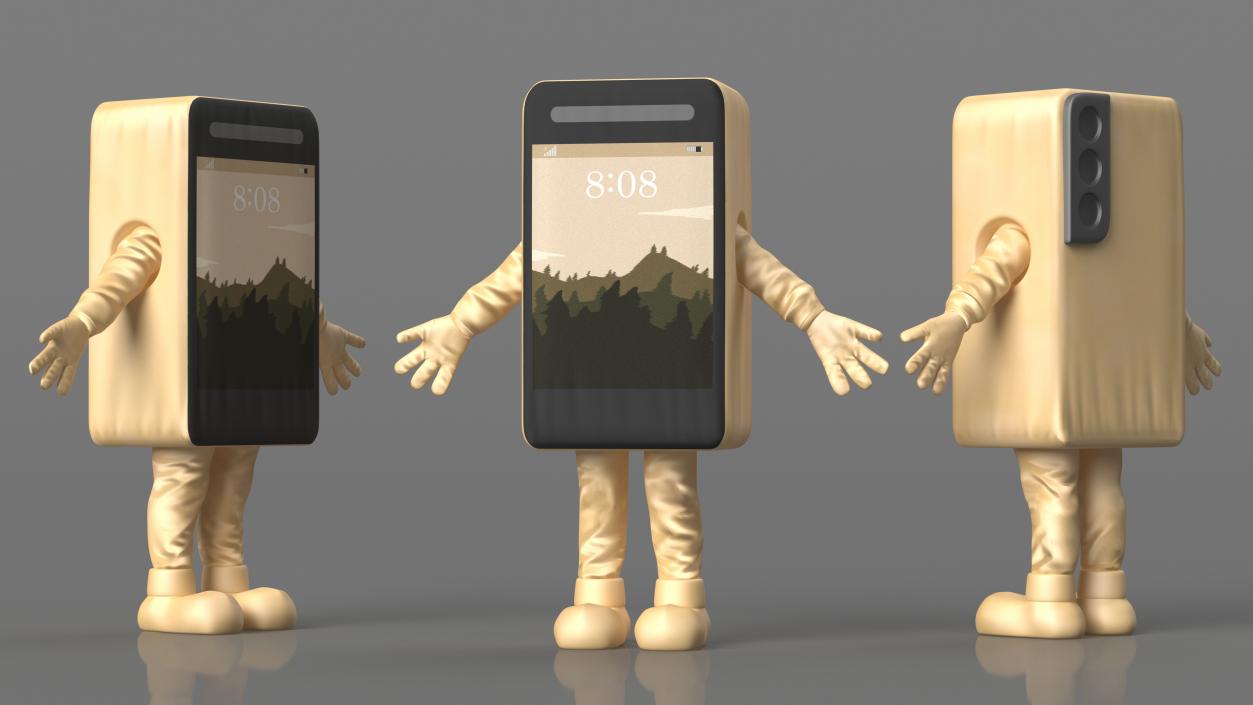 Cell Phone Costume Character Golden A-pose 3D