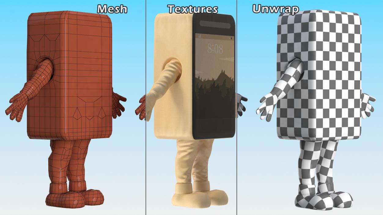 Cell Phone Costume Character Golden A-pose 3D