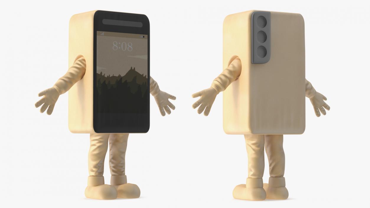 Cell Phone Costume Character Golden A-pose 3D