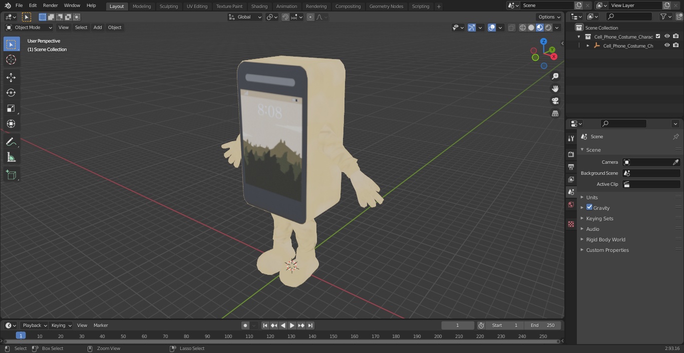 Cell Phone Costume Character Golden A-pose 3D