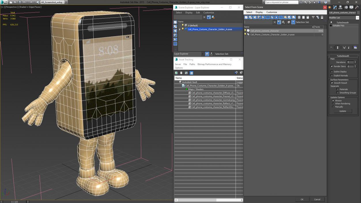 Cell Phone Costume Character Golden A-pose 3D