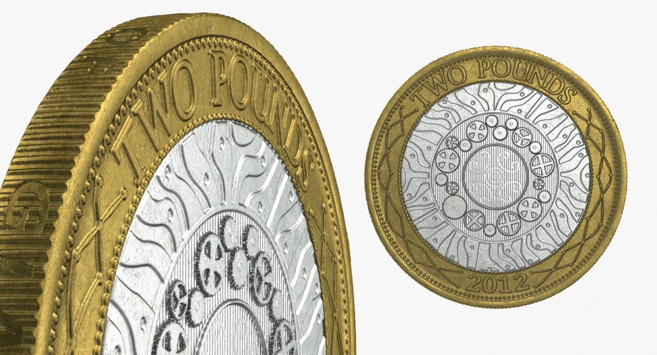 3D Two Pounds British Coin model