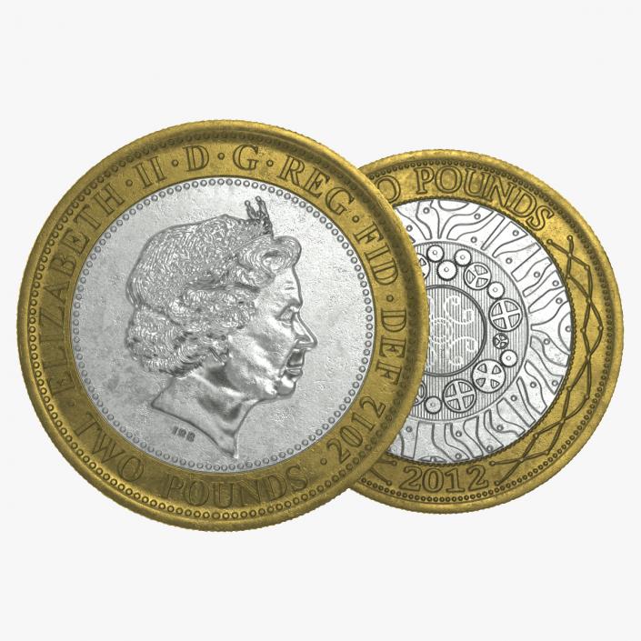 3D Two Pounds British Coin model