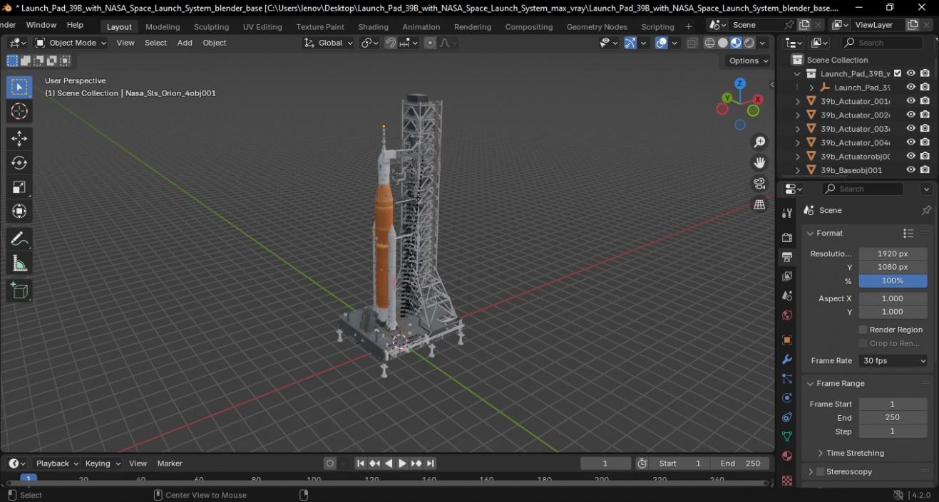 Launch Pad 39B with NASA Space Launch System 3D model