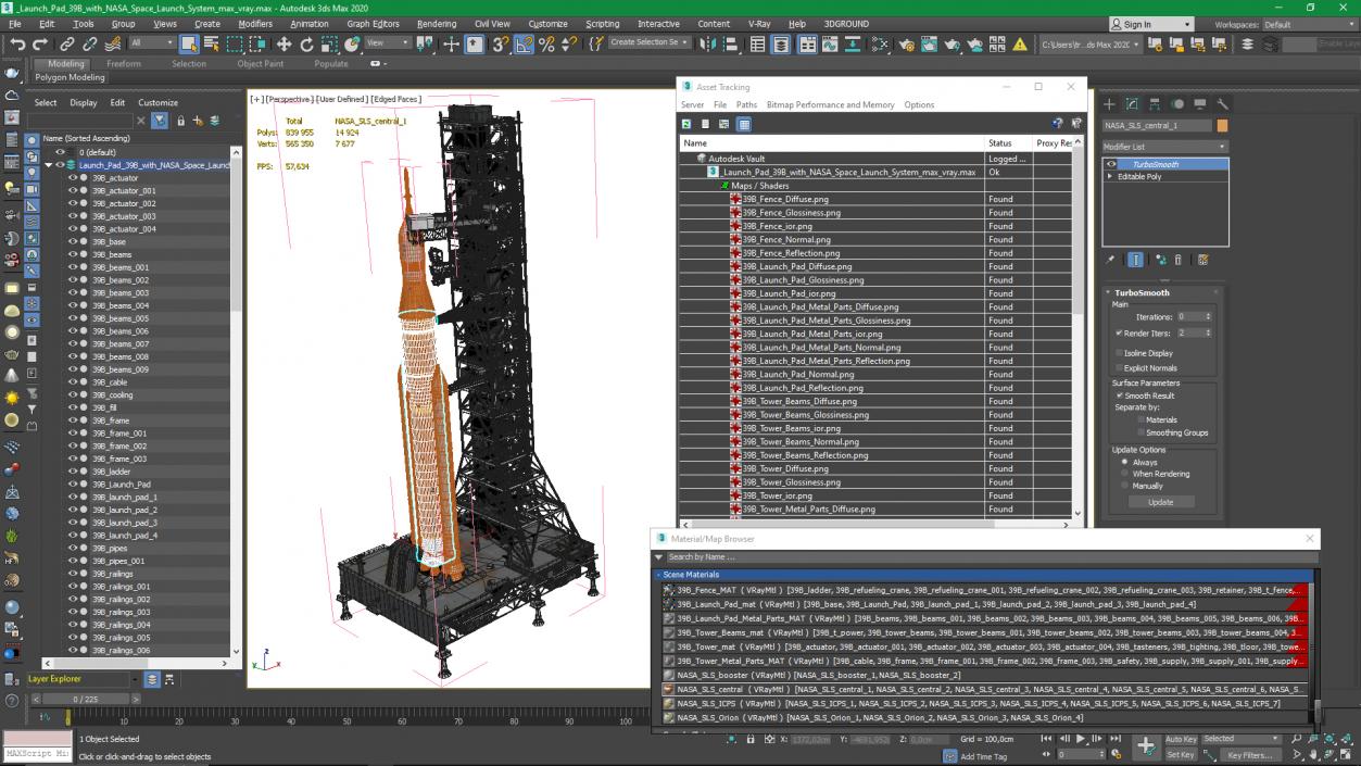 Launch Pad 39B with NASA Space Launch System 3D model