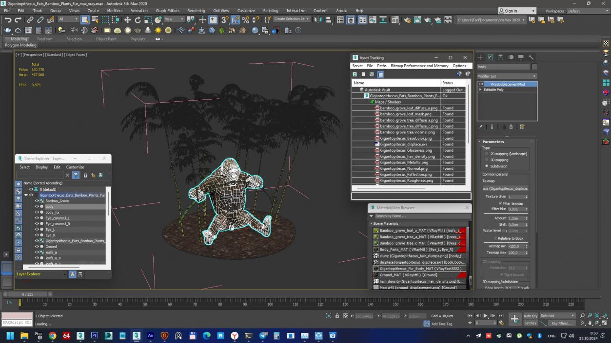 3D Gigantopithecus Eats Bamboo Plants Fur model