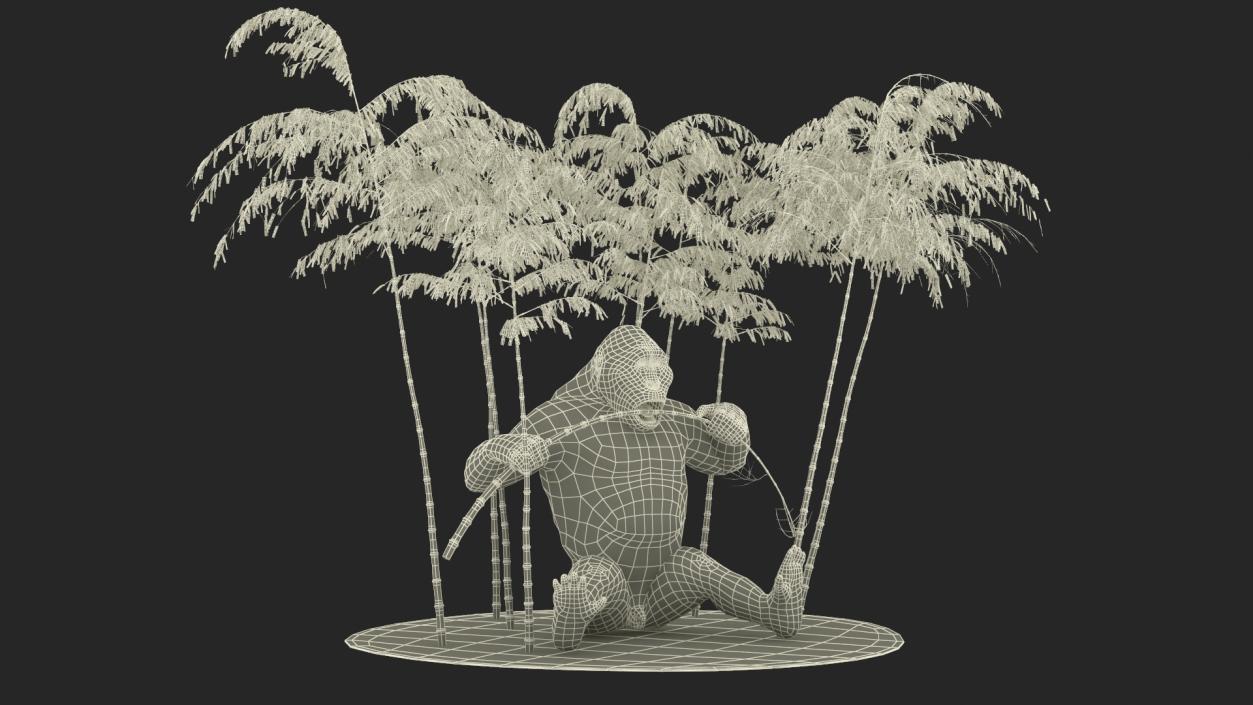 3D Gigantopithecus Eats Bamboo Plants Fur model