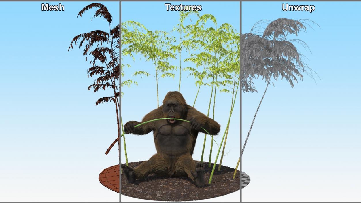 3D Gigantopithecus Eats Bamboo Plants Fur model