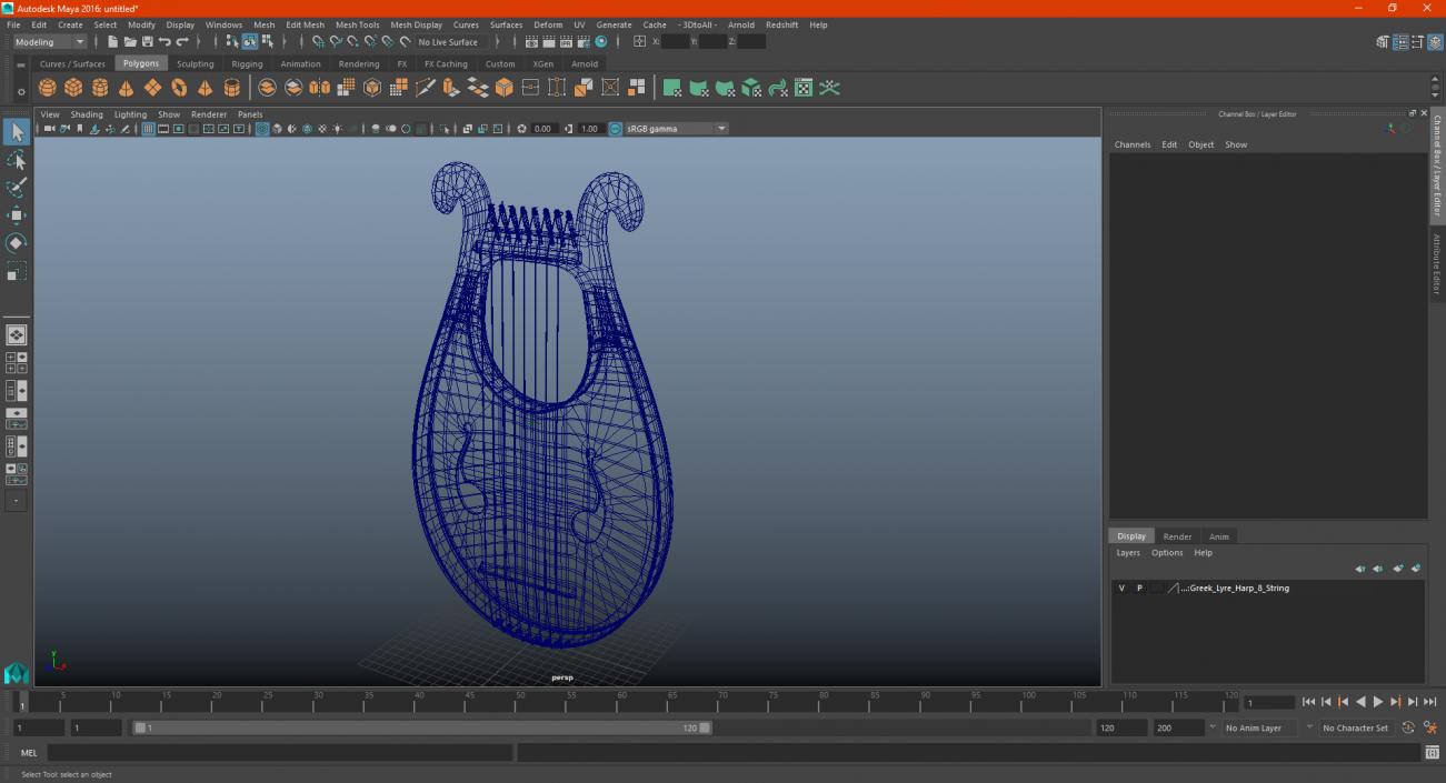 Greek Lyre Harp 8 String 3D model