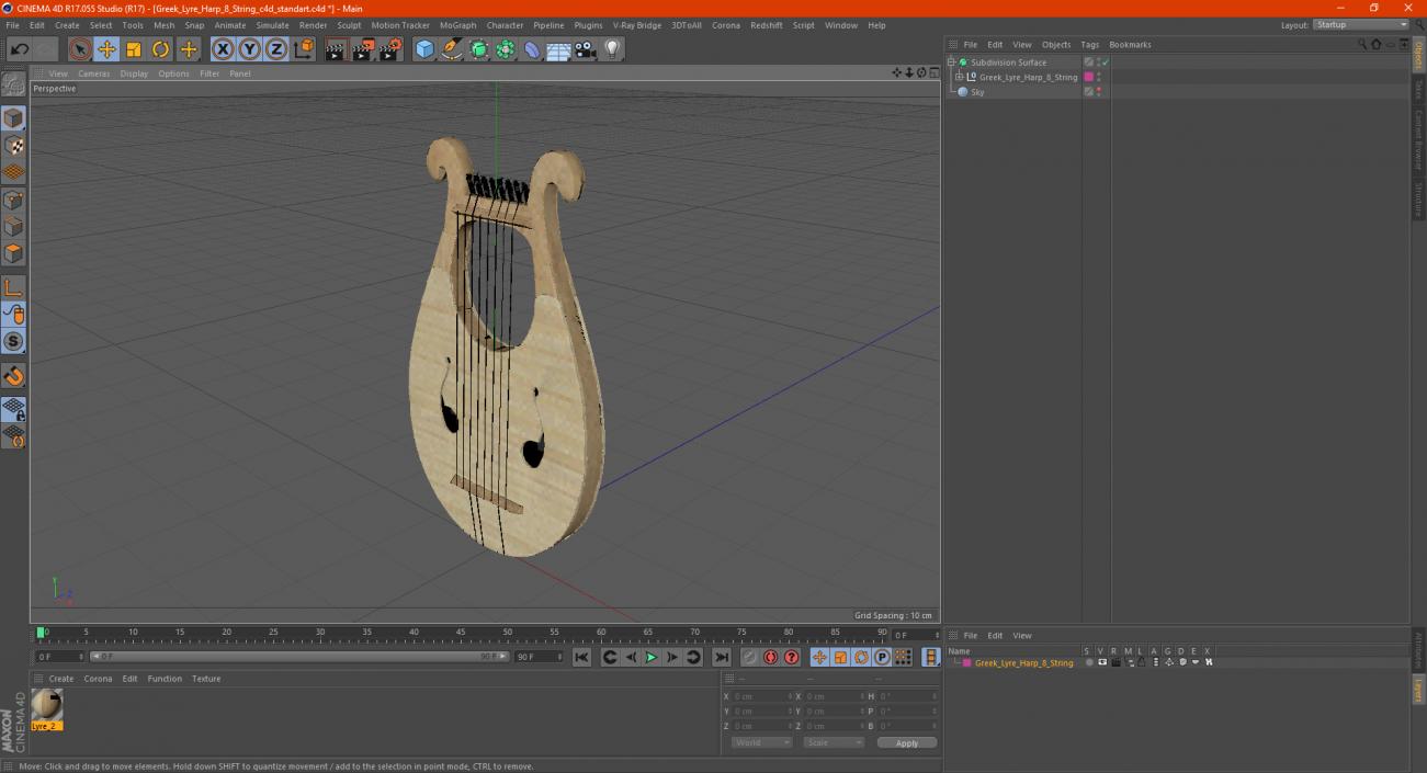 Greek Lyre Harp 8 String 3D model