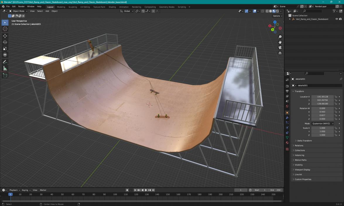 Vert Ramp and Classic Skateboard 3D