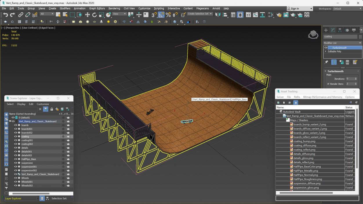 Vert Ramp and Classic Skateboard 3D