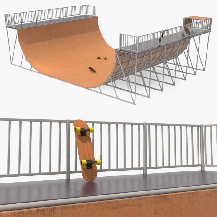 Vert Ramp and Classic Skateboard 3D