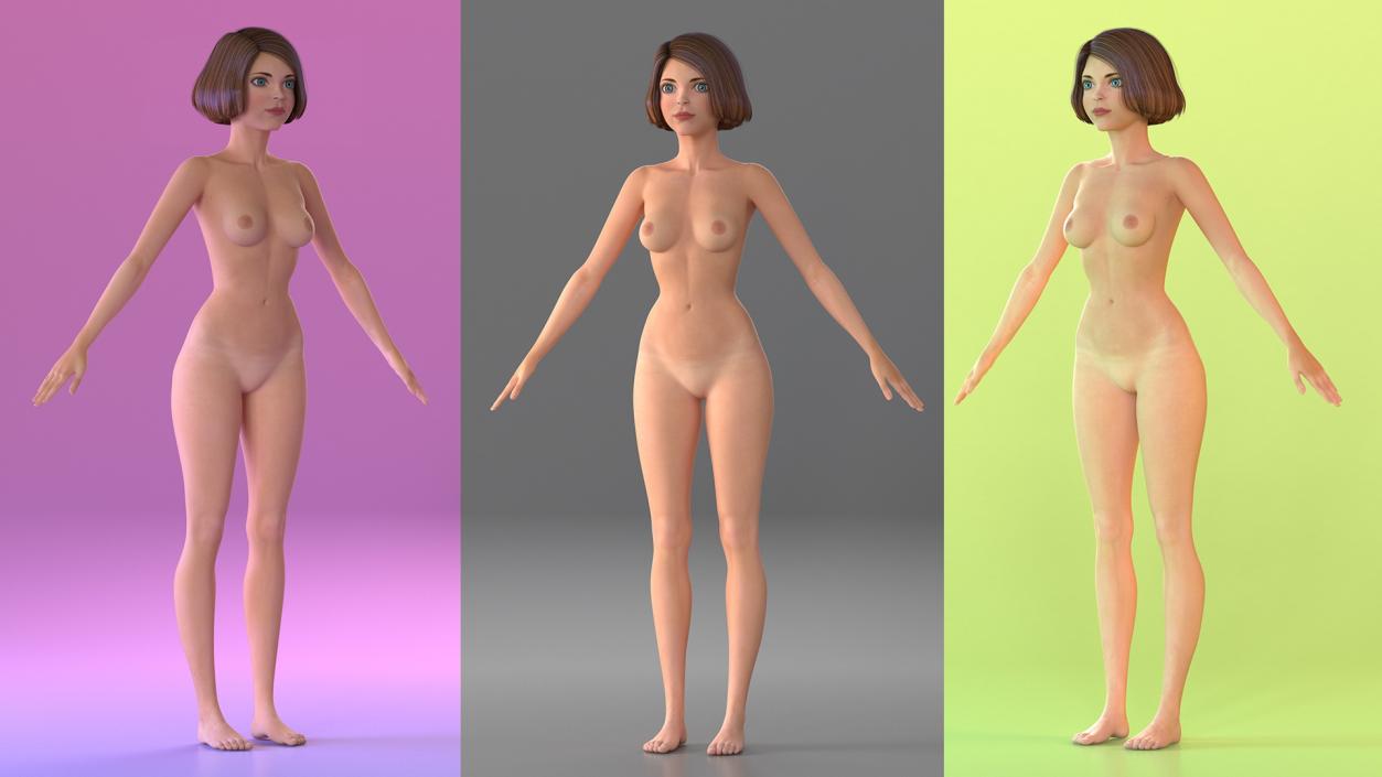 3D model Cartoon Nude Women T-Pose