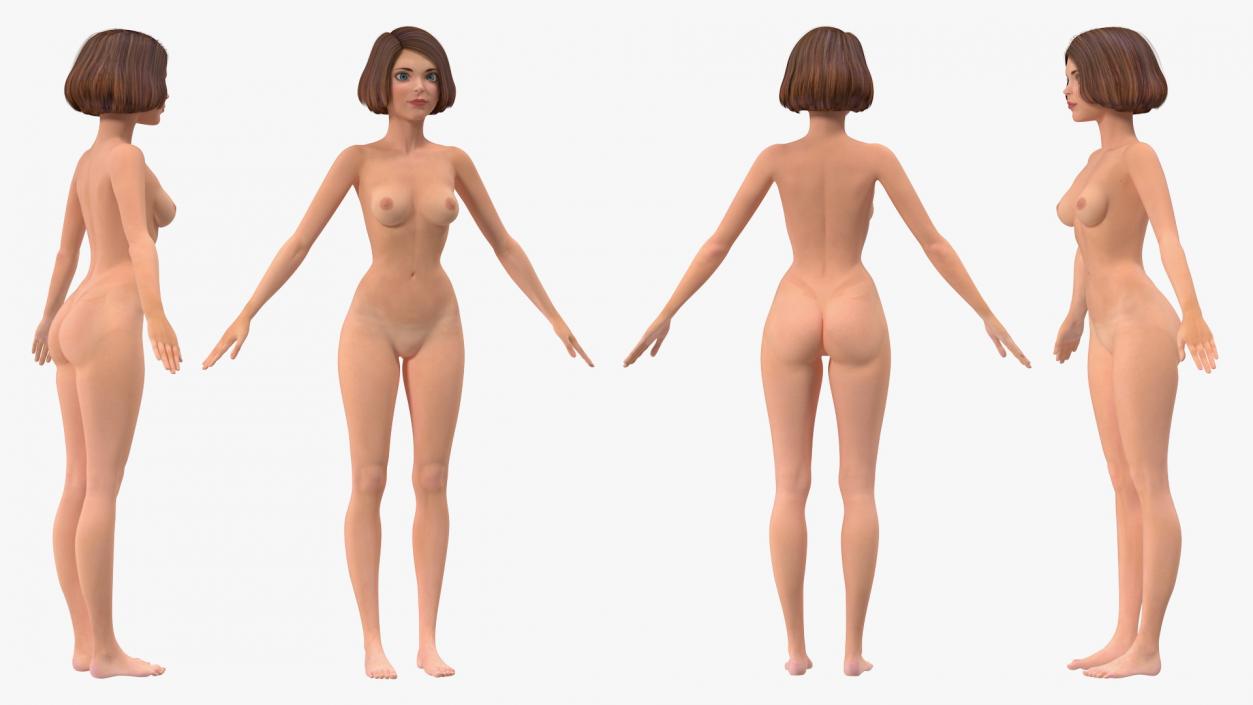 3D model Cartoon Nude Women T-Pose