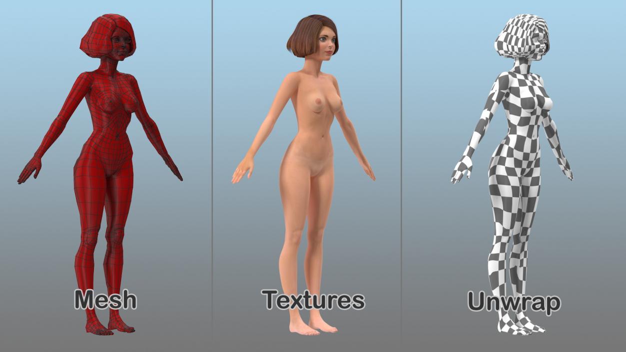 3D model Cartoon Nude Women T-Pose