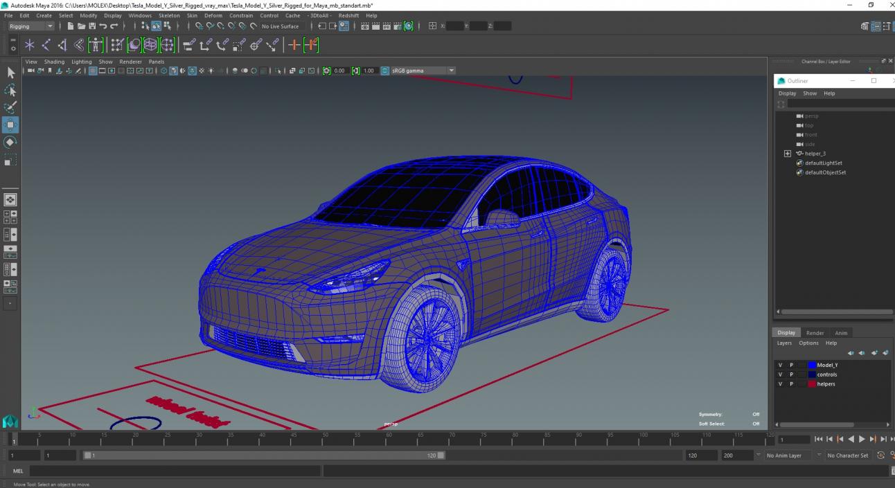 3D Tesla Model Y Silver Rigged for Maya