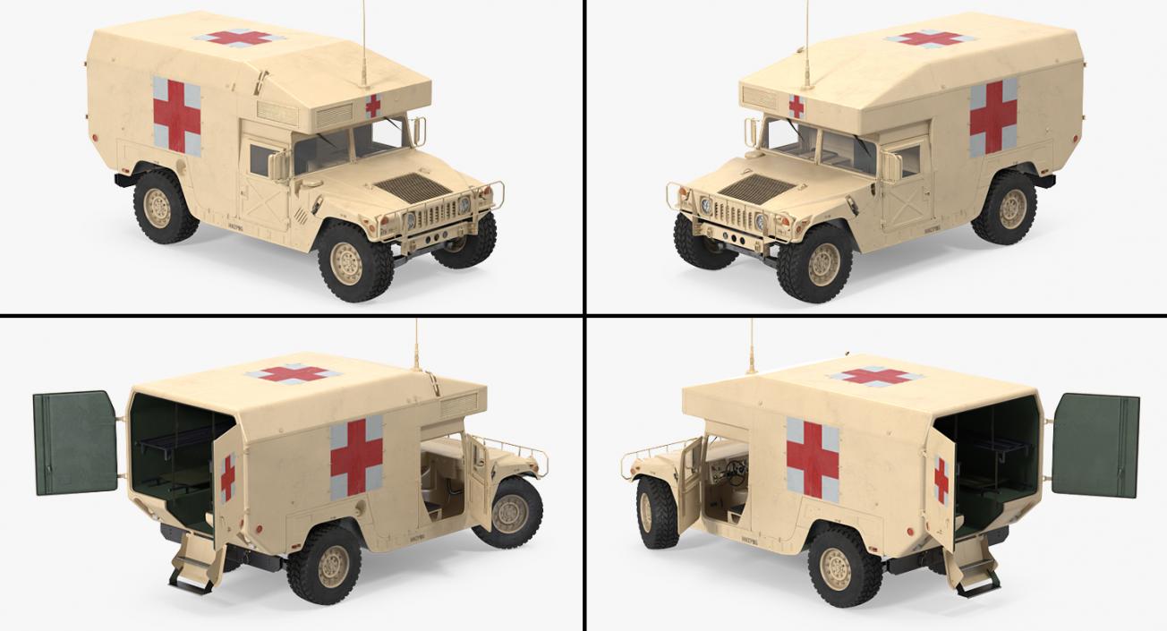 3D Ambulance Car HMMWV m997 Desert