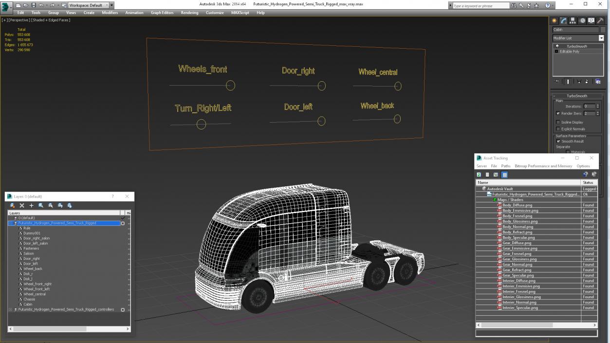 3D model Futuristic Hydrogen Powered Semi Truck Rigged