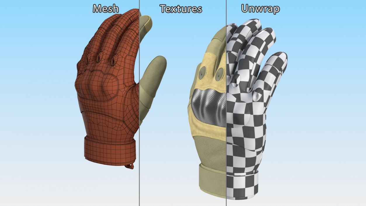 Armor Gloves Khaki Fur 3D