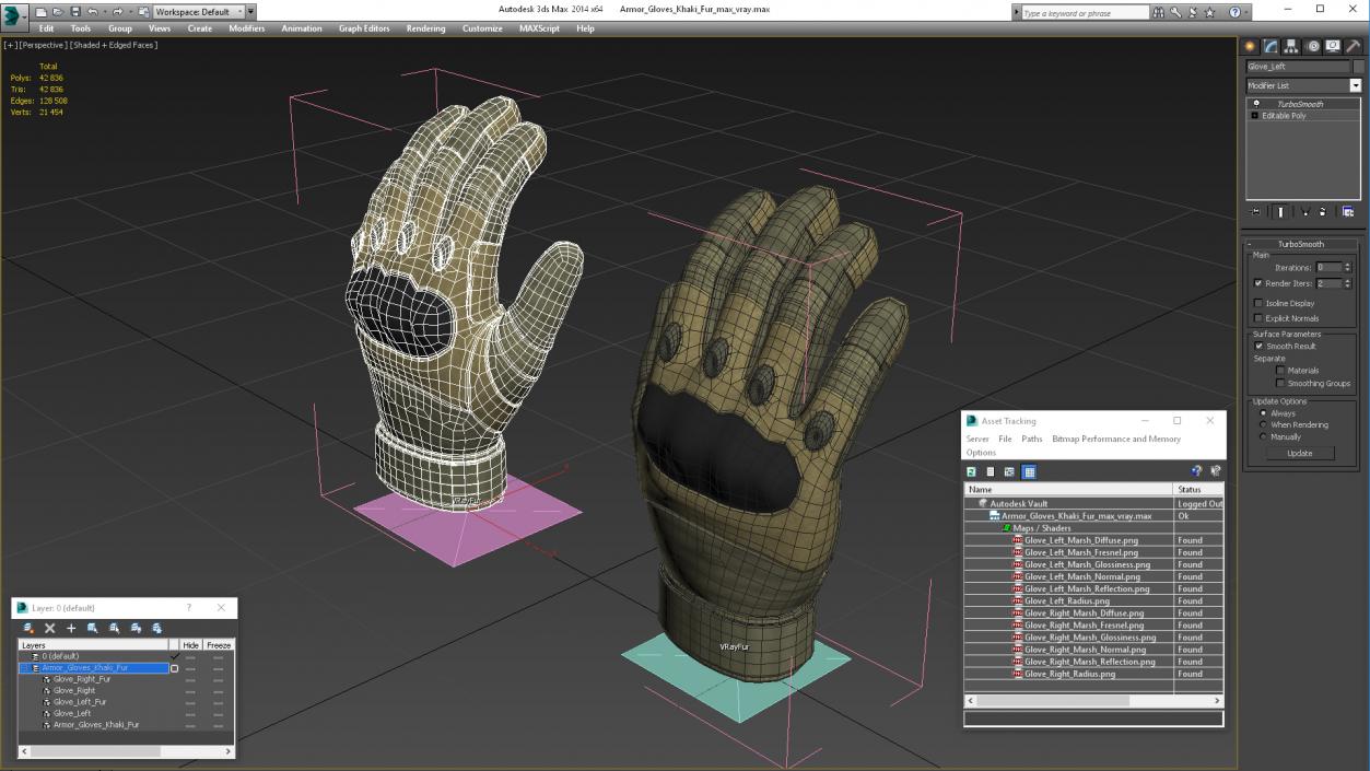 Armor Gloves Khaki Fur 3D