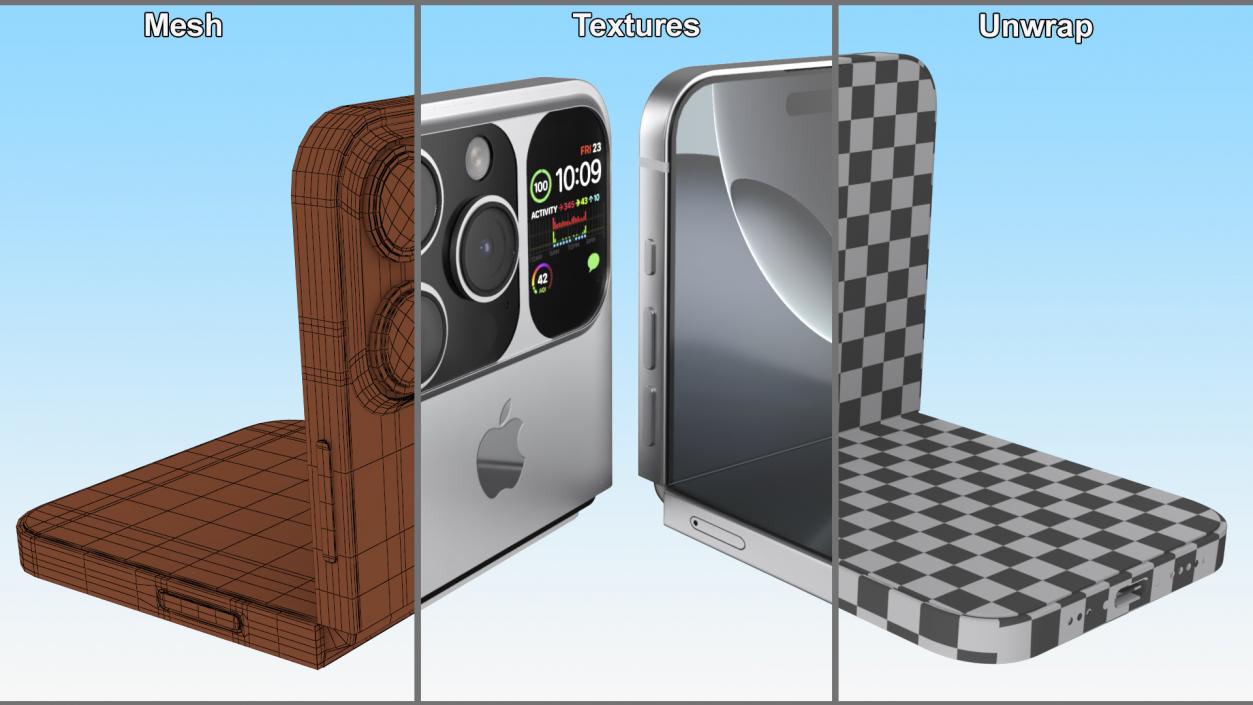 3D model iPhone Flip Pure Silver Rigged