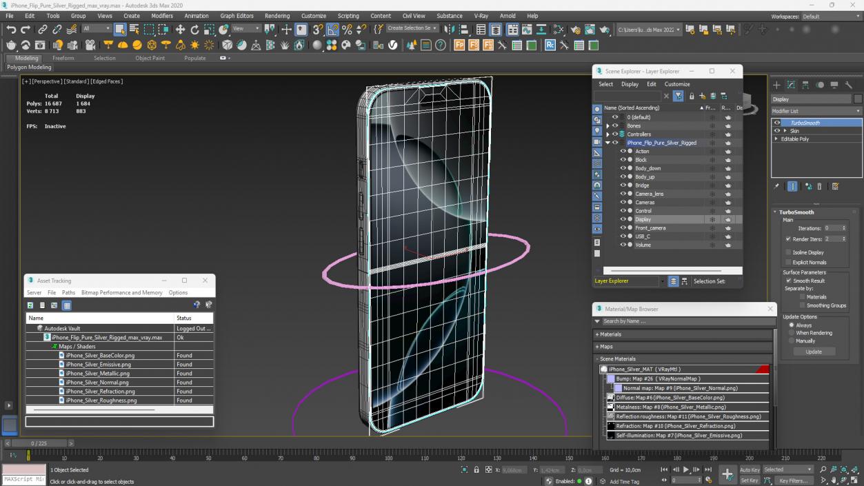 3D model iPhone Flip Pure Silver Rigged