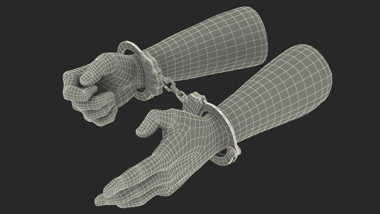 Man Hands with Short Chain Handcuffs(1) 3D model