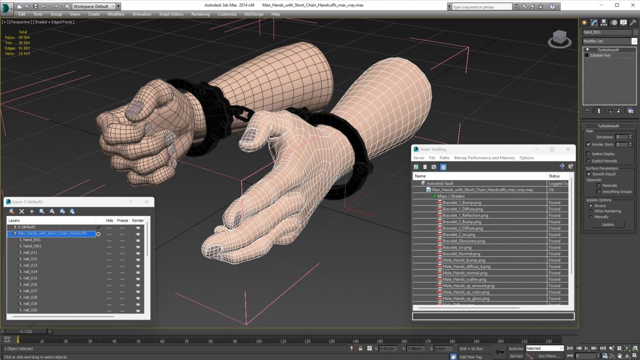 Man Hands with Short Chain Handcuffs(1) 3D model