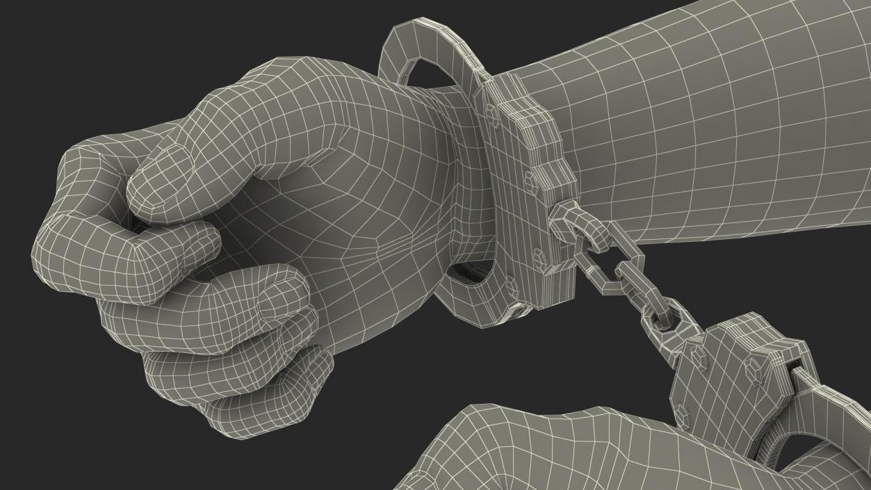 Man Hands with Short Chain Handcuffs(1) 3D model