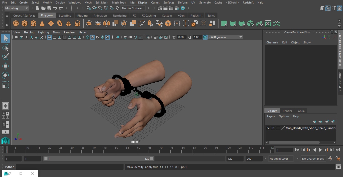 Man Hands with Short Chain Handcuffs(1) 3D model