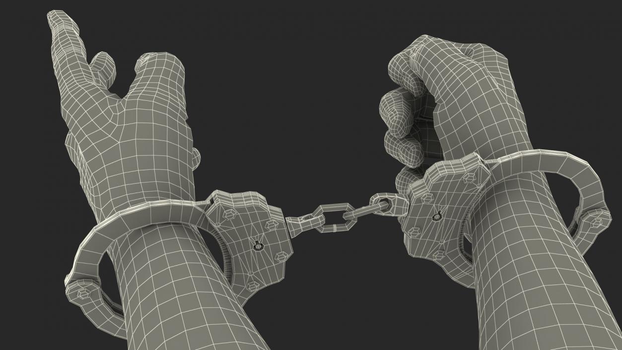 Man Hands with Short Chain Handcuffs(1) 3D model