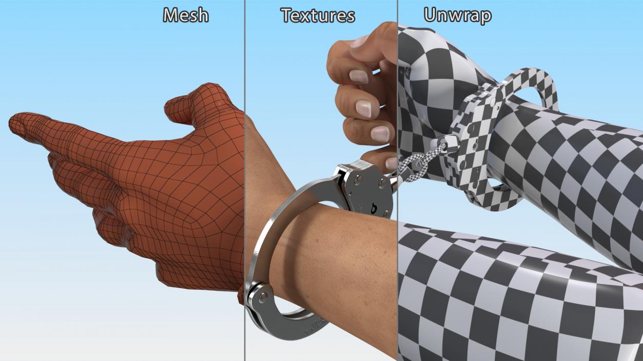 Man Hands with Short Chain Handcuffs(1) 3D model