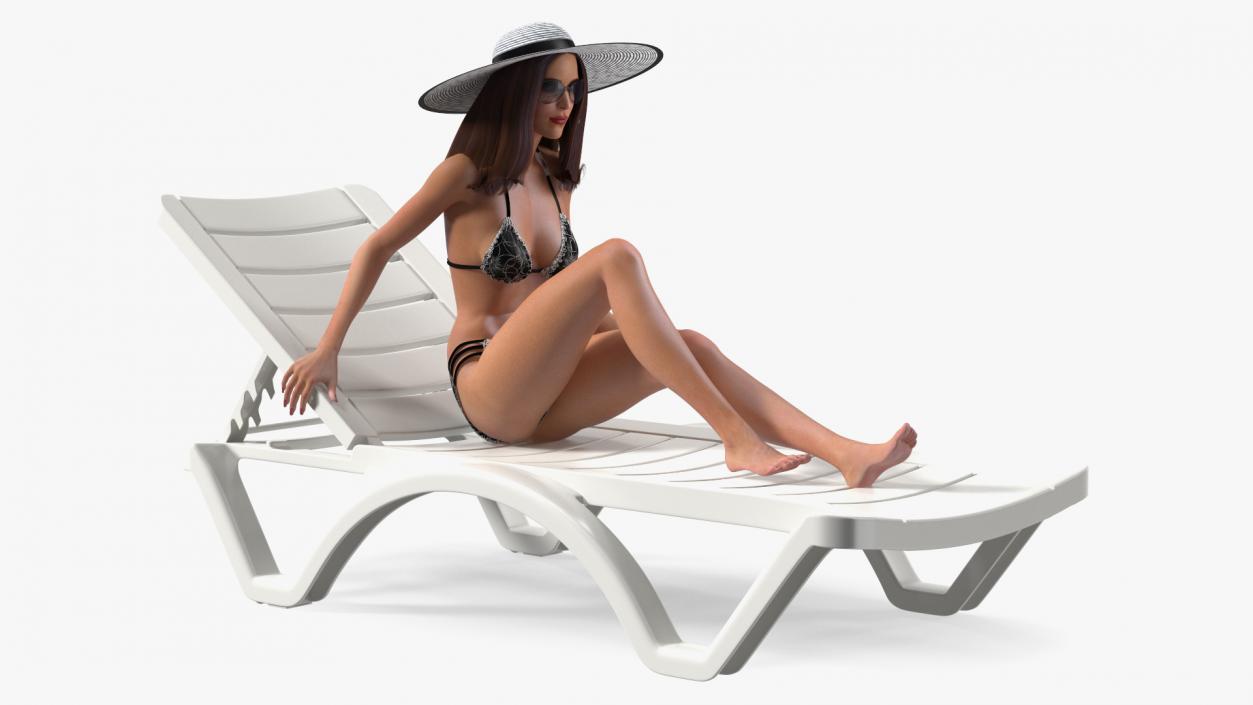 Women in Bikini Lying on Chaise Lounge Rigged for Maya 3D model