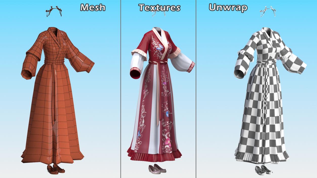 Clothes Set Traditional Chinese Style for Women 3D