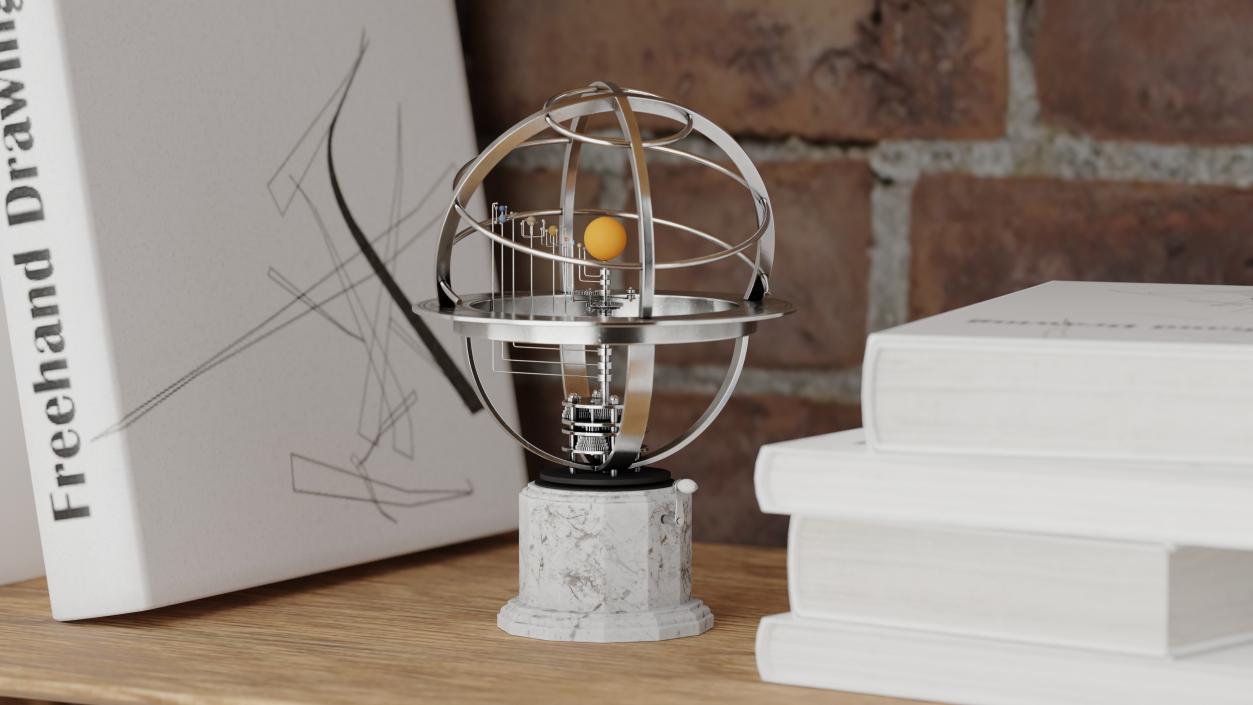 3D model Silver Solar System Orrery with Marble Base Rigged