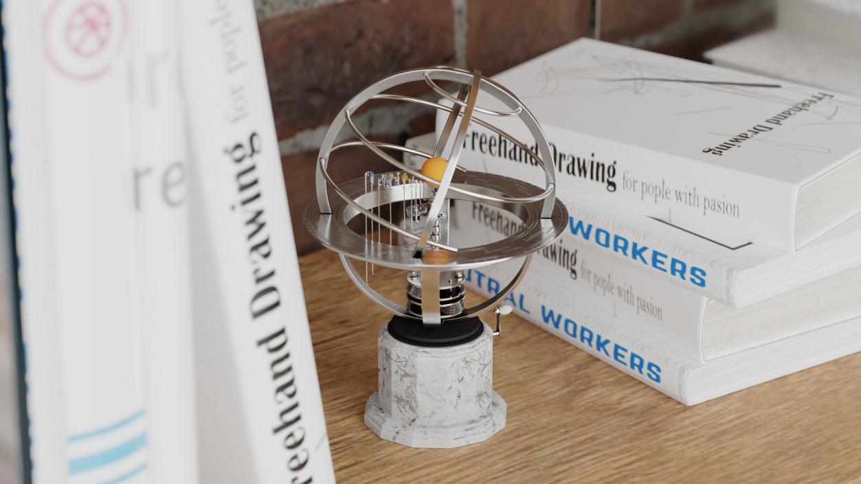 3D model Silver Solar System Orrery with Marble Base Rigged