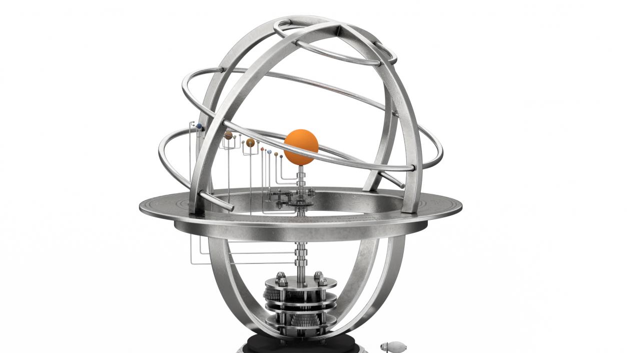 3D model Silver Solar System Orrery with Marble Base Rigged