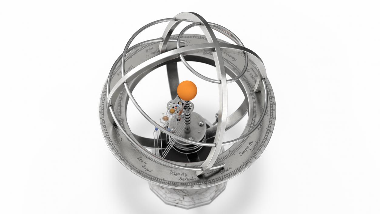 3D model Silver Solar System Orrery with Marble Base Rigged