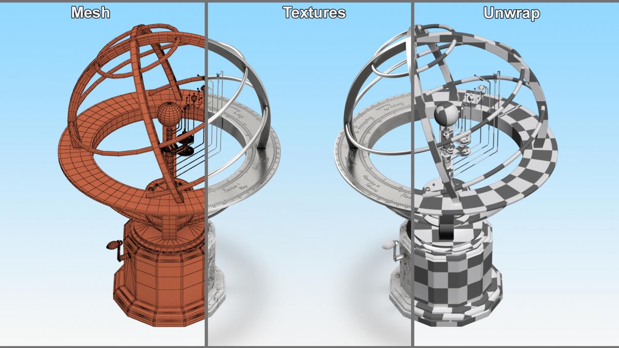 3D model Silver Solar System Orrery with Marble Base Rigged