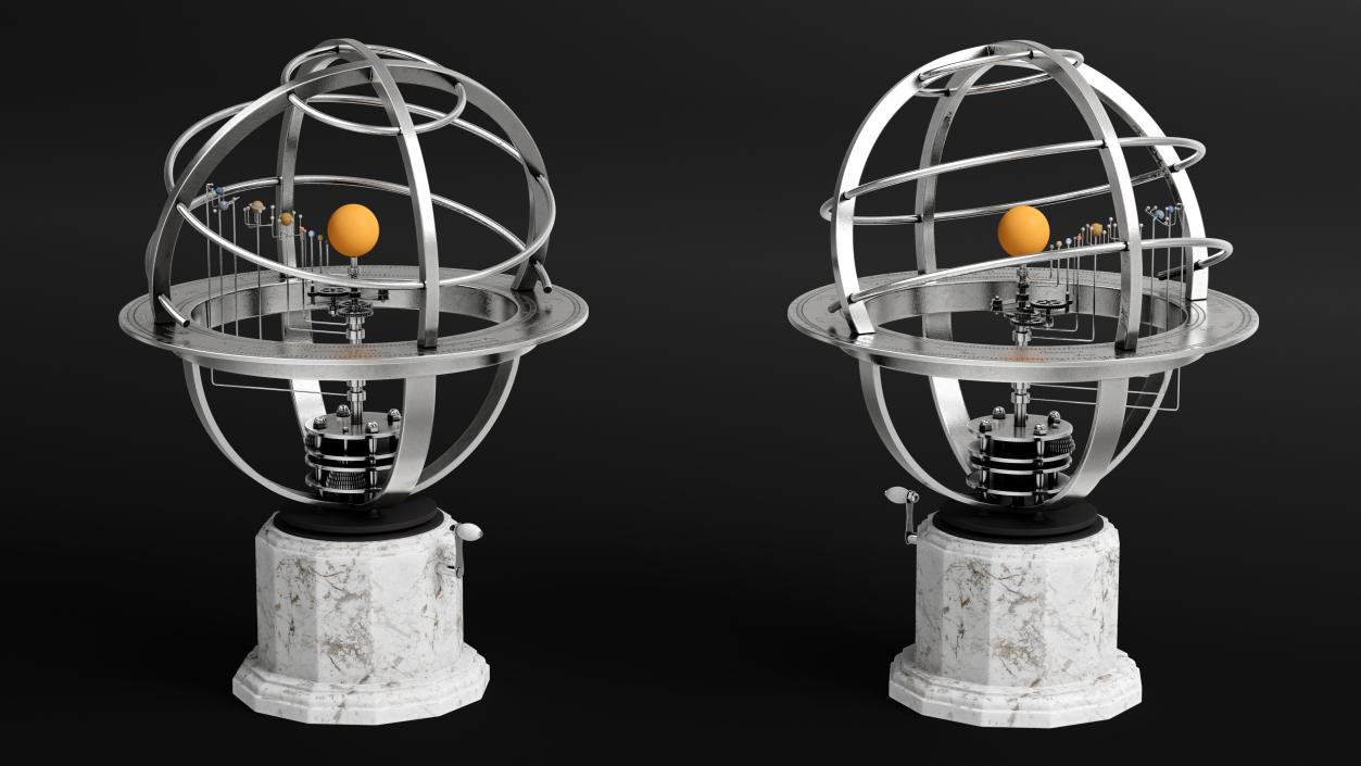 3D model Silver Solar System Orrery with Marble Base Rigged