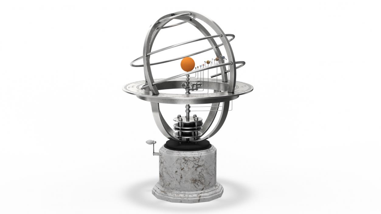 3D model Silver Solar System Orrery with Marble Base Rigged