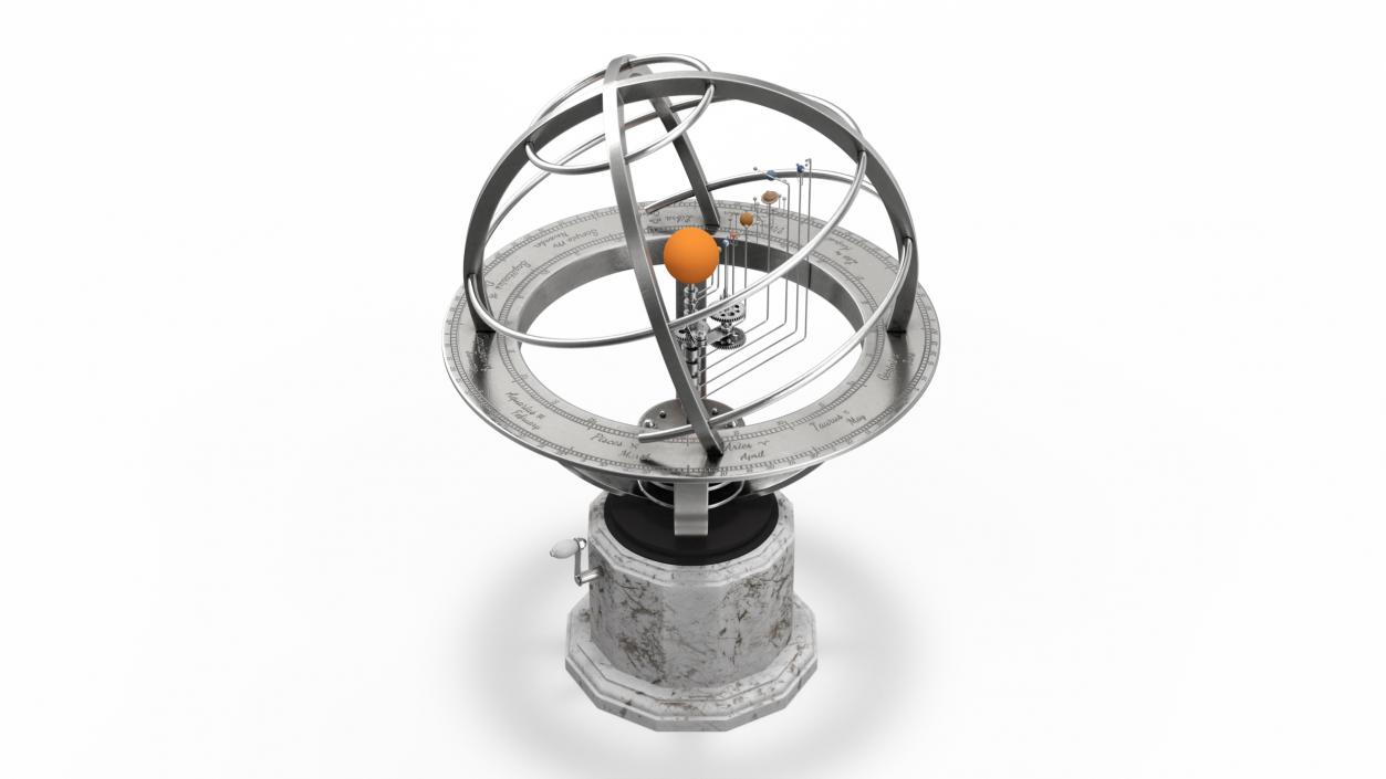 3D model Silver Solar System Orrery with Marble Base Rigged