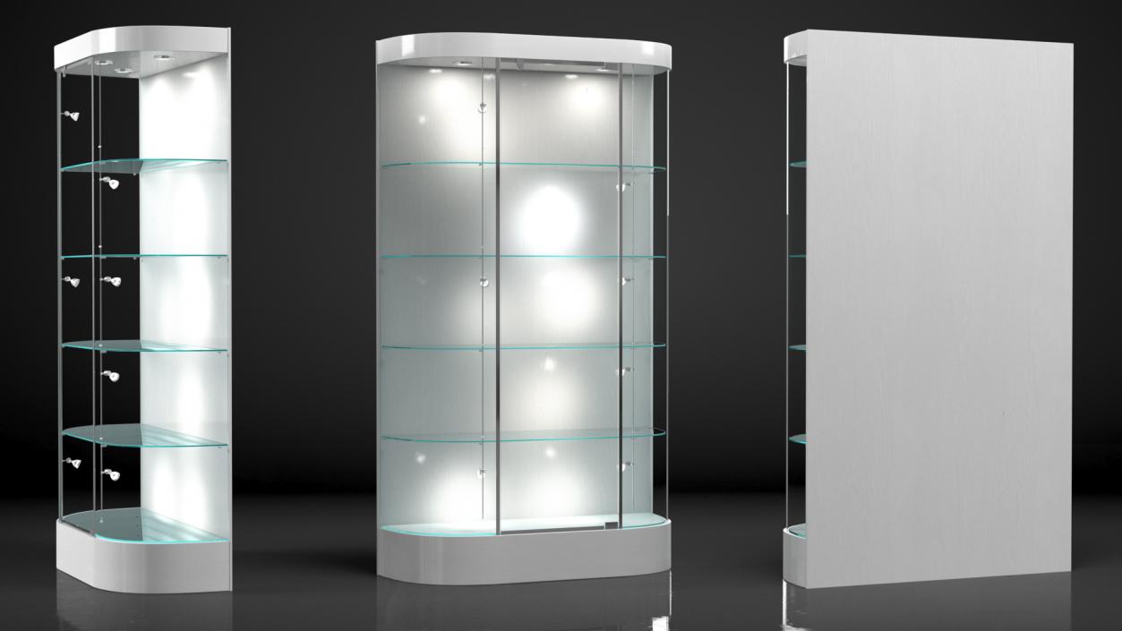 3D model Curved Wall Display Case White