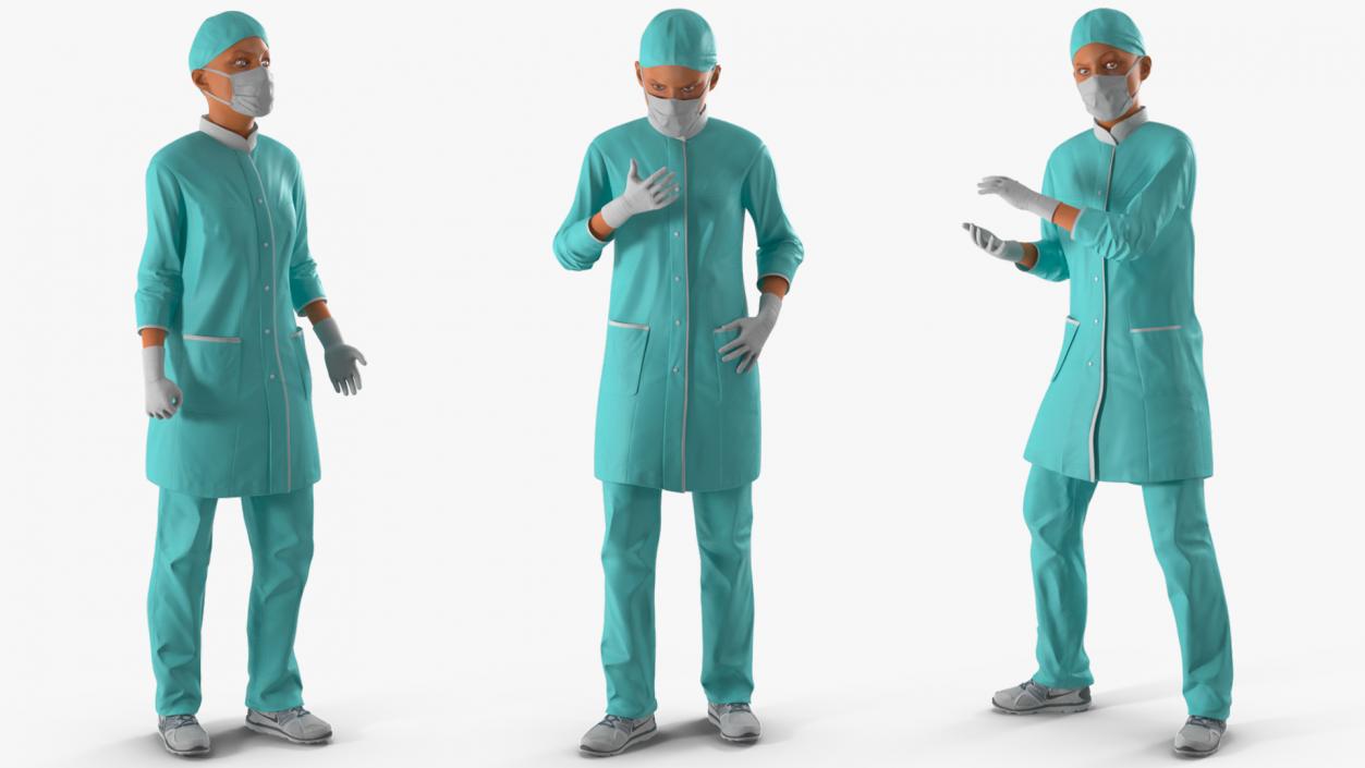 Female Doctor Wearing Surgical Mask Rigged 3D