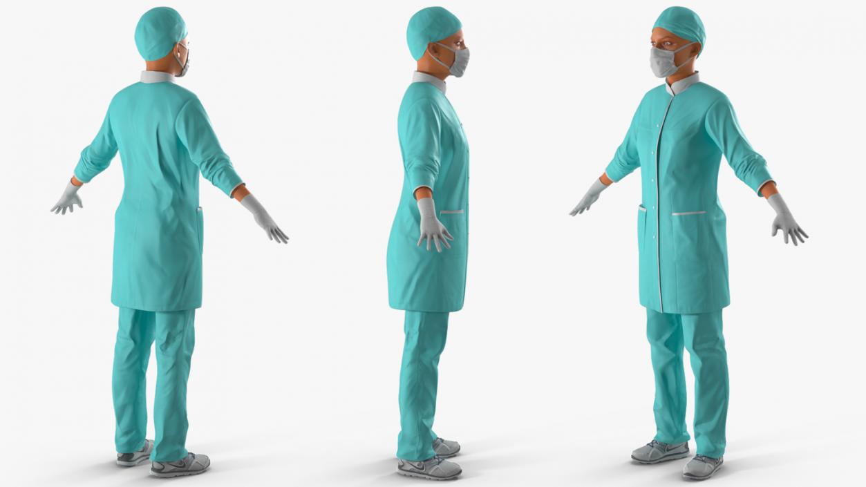 Female Doctor Wearing Surgical Mask Rigged 3D