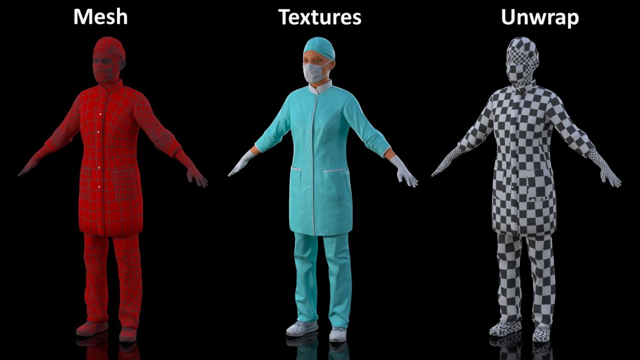 Female Doctor Wearing Surgical Mask Rigged 3D