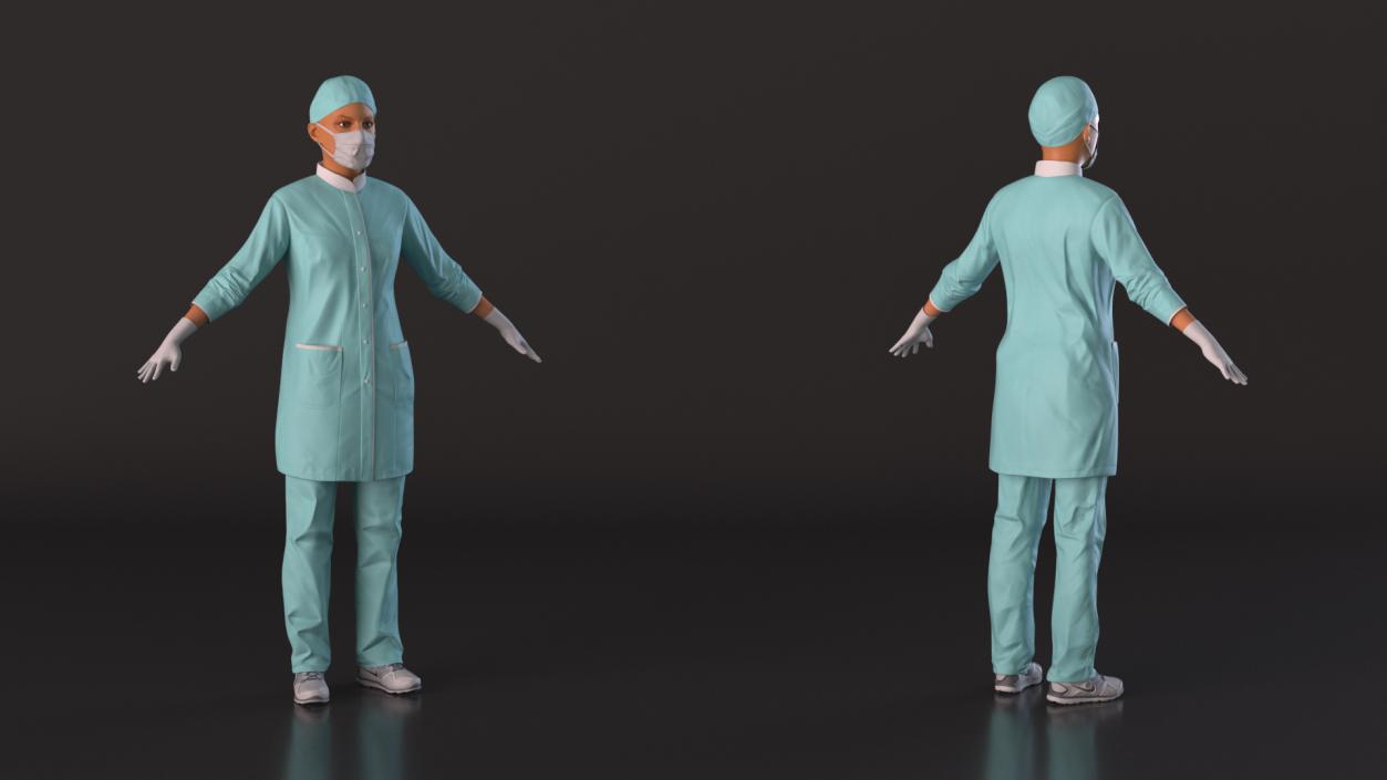 Female Doctor Wearing Surgical Mask Rigged 3D