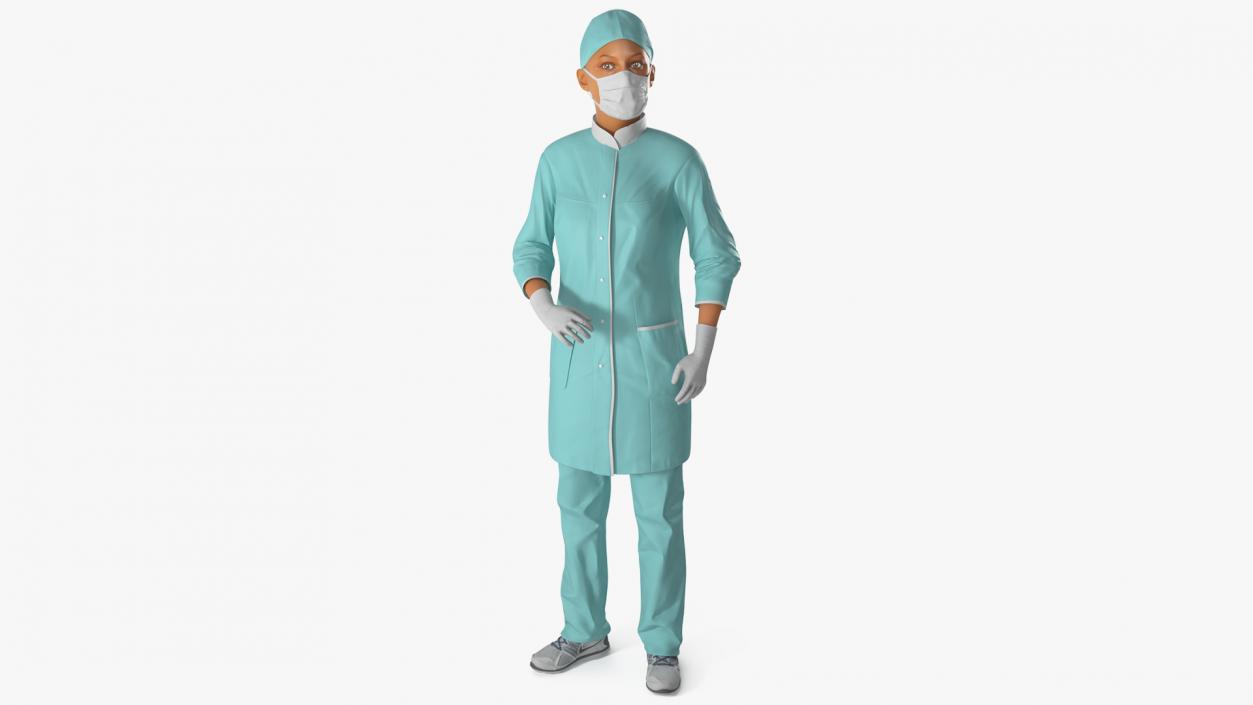 Female Doctor Wearing Surgical Mask Rigged 3D