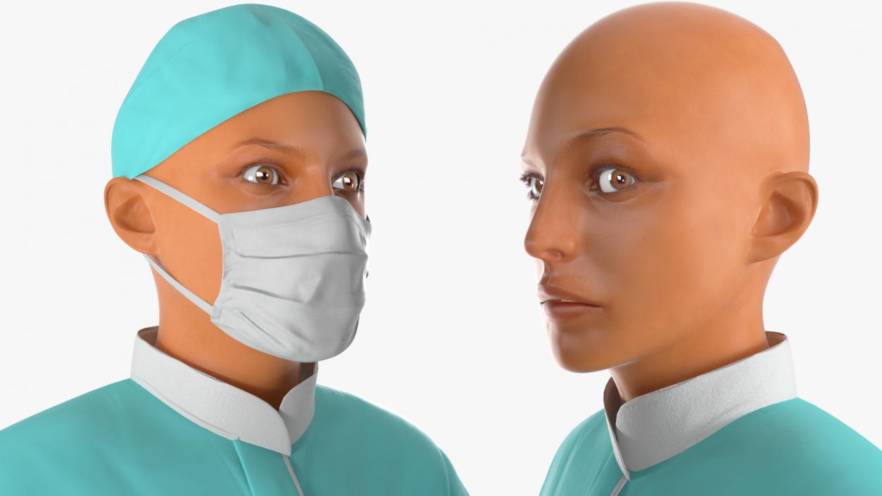 Female Doctor Wearing Surgical Mask Rigged 3D